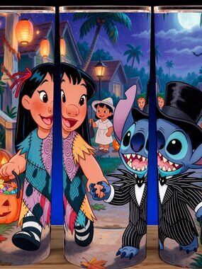 Lilo and Stitch Jack Skellington Halloween Trick Or Treat Cup Mug Tumbler 20oz